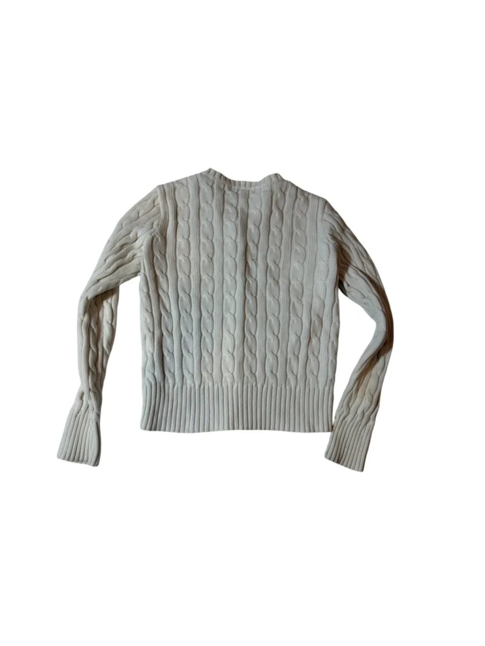 Ralph Lauren Girls Cable Knit Cardigan M 8 10 White Pink Pony Cotton Sweater